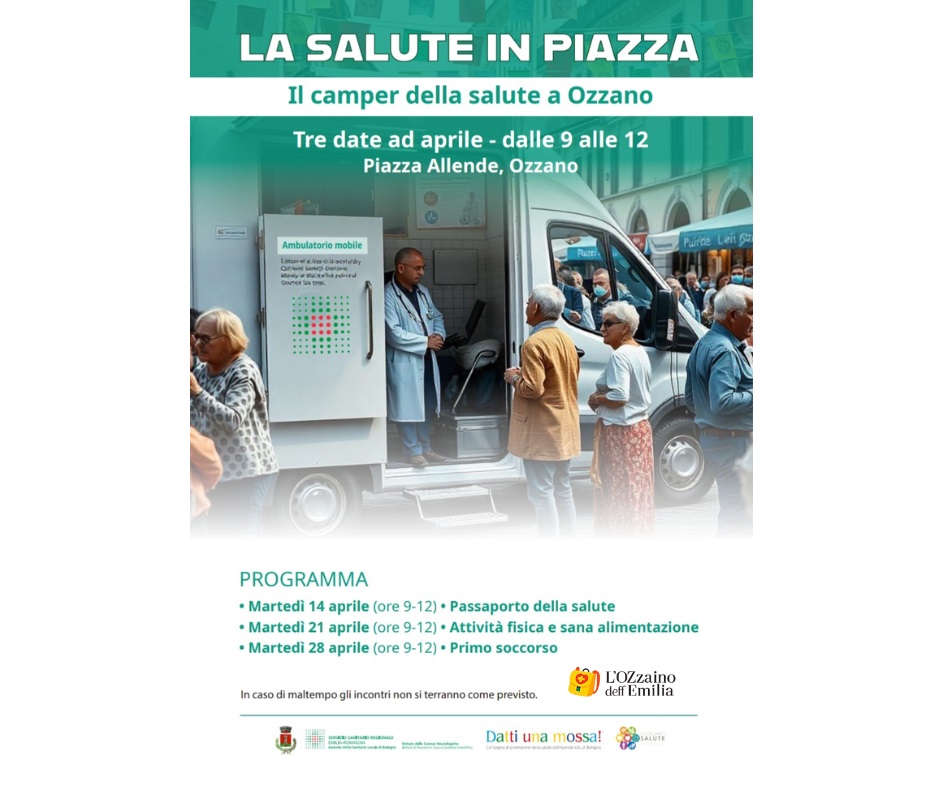 Il Camper della Salute sarà ad Ozzano il 21 e 28 aprile in Piazza Allende durante il mercato settimanale del martedì