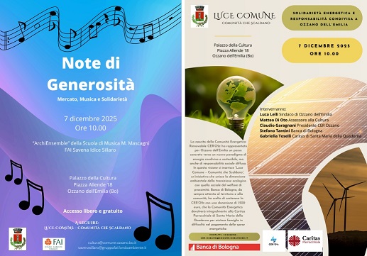In Piazza Allende mercato straordinario, musica e solidarietà  con la CER (Comunità Energetica di Ozzano)