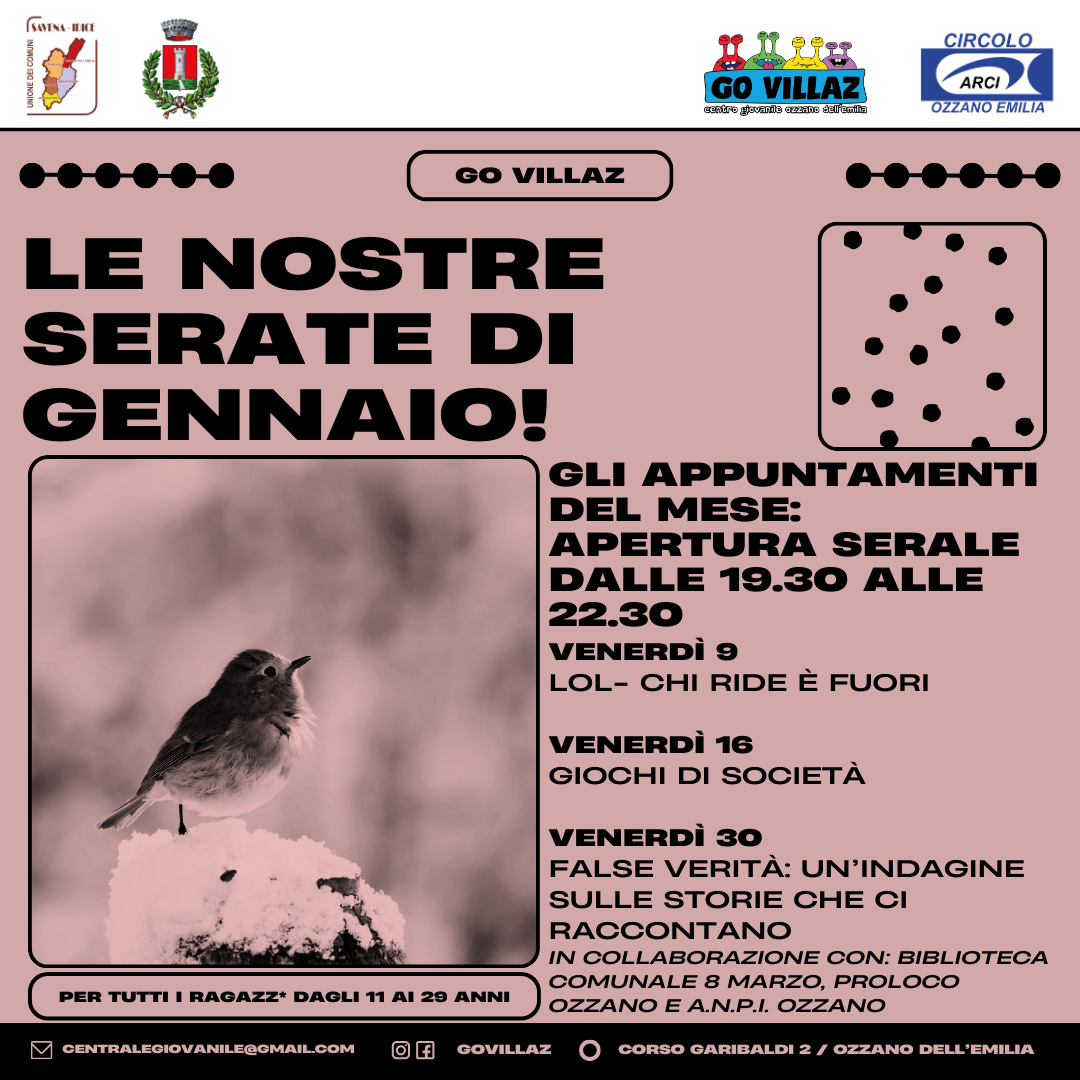 Serate di Gennaio al Centro giovanile GoVillaz di Ozzano