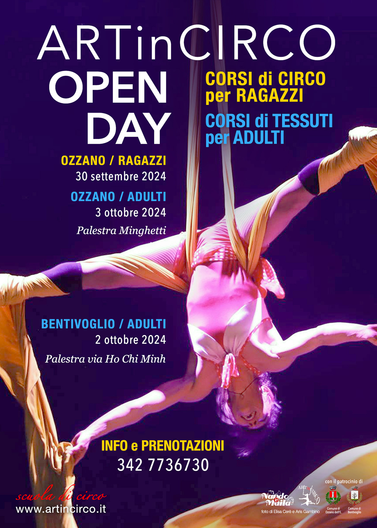 Open day Artincirco per corsi destinati a ragazzi (25 settembre) e per adulti (3 ottobre). alla palestra delle scuole Minghetti