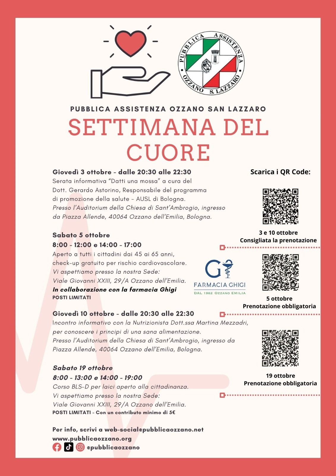 La Pubblica Assistenza Ozzano - San Lazzaro: settimana del cuore sulla prevenzione cardiovascolare