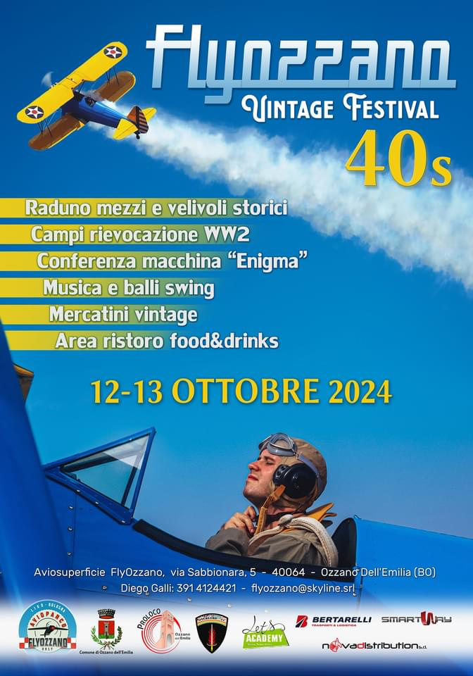 FlyOzzano Vintage Festival 40’s (12 e 13 Ottobre 2024), presso l’aviosuperficie di Ozzano Emilia