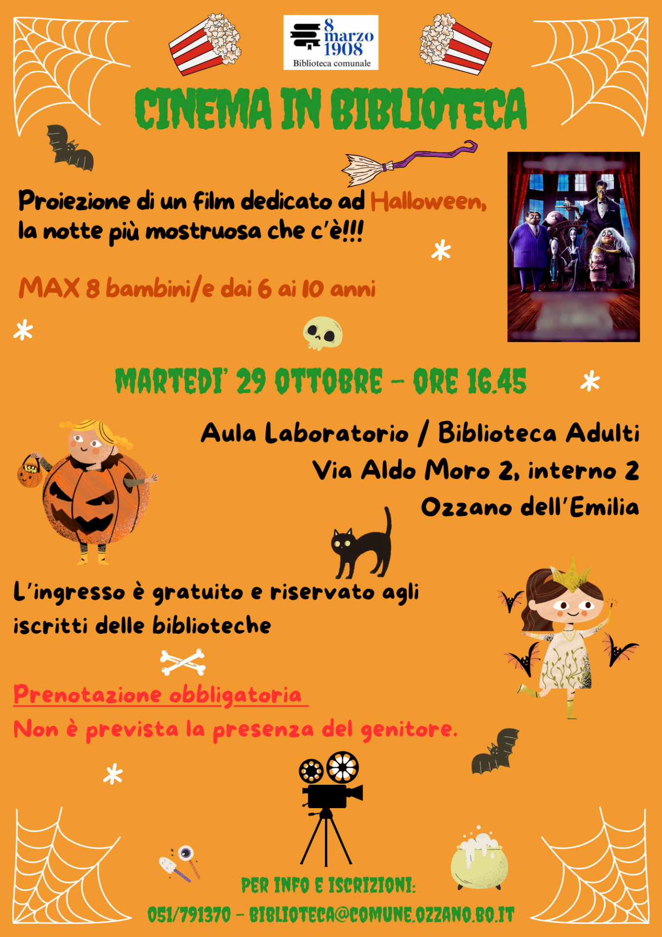 La Biblioteca di Ozzano, con l'avvicinarsi della ricorrenza di Halloween propone due iniziative distinte: cinema e laboratori