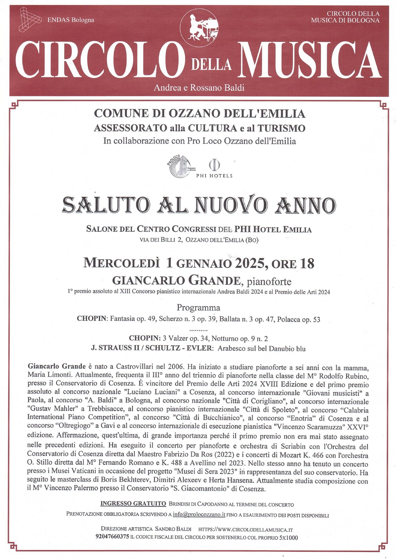 Concerto di Capodanno - Saluto al nuovo anno (1à gennaio 2025)
