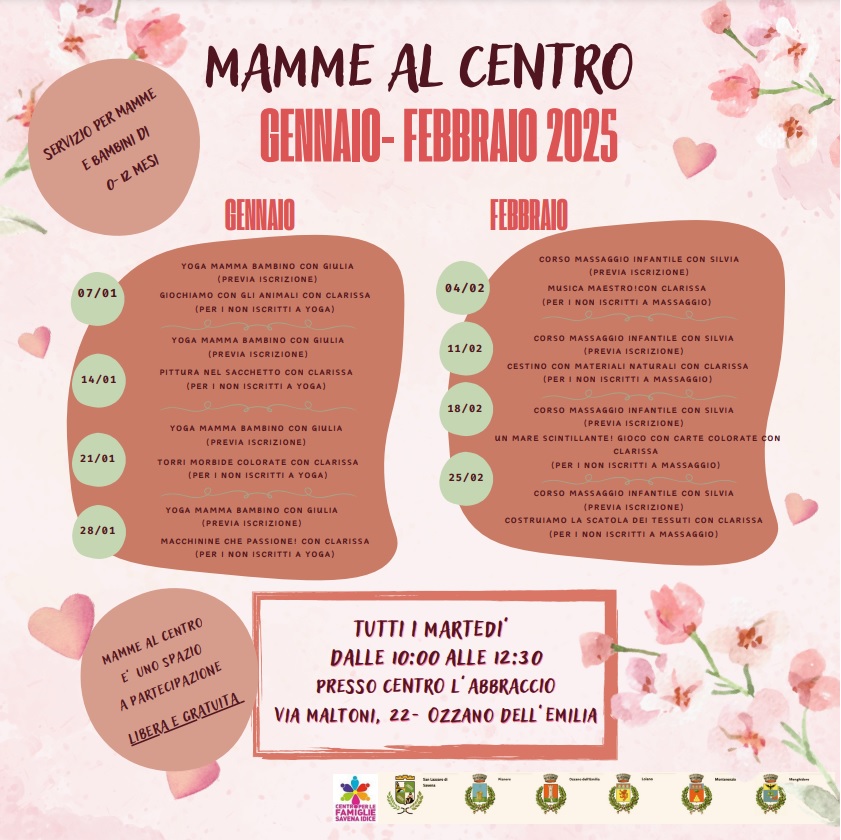 Mamme al centro: calendario degli incontri di gennaio e febbraio 2025