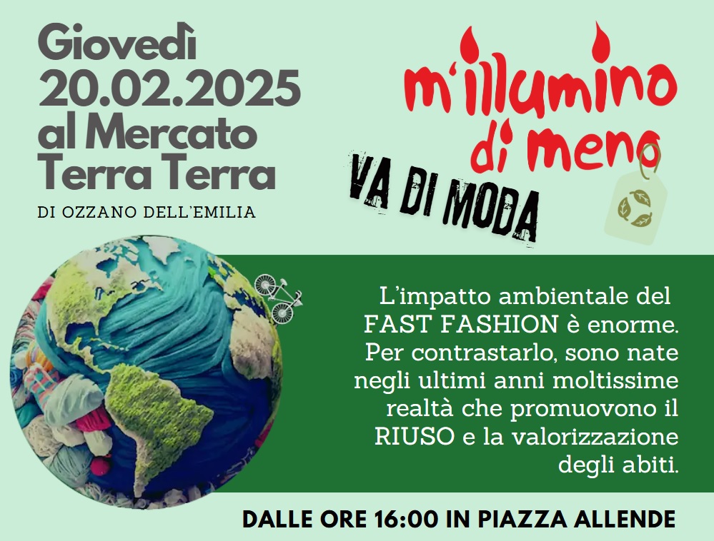 20/2/2025 iniziativa al Mercato Terra Terra di Ozzano nell'ambito di “M’illumino di Meno”: Giornata nazionale del risparmio energetico e degli stili di vita sostenibili (16-21/2/25)