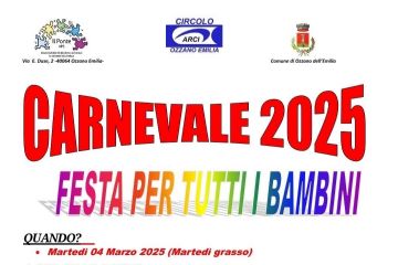 locandina Carnevale 2025 - festa per i bambini a Ponte Rizzoli (martedì grasso)