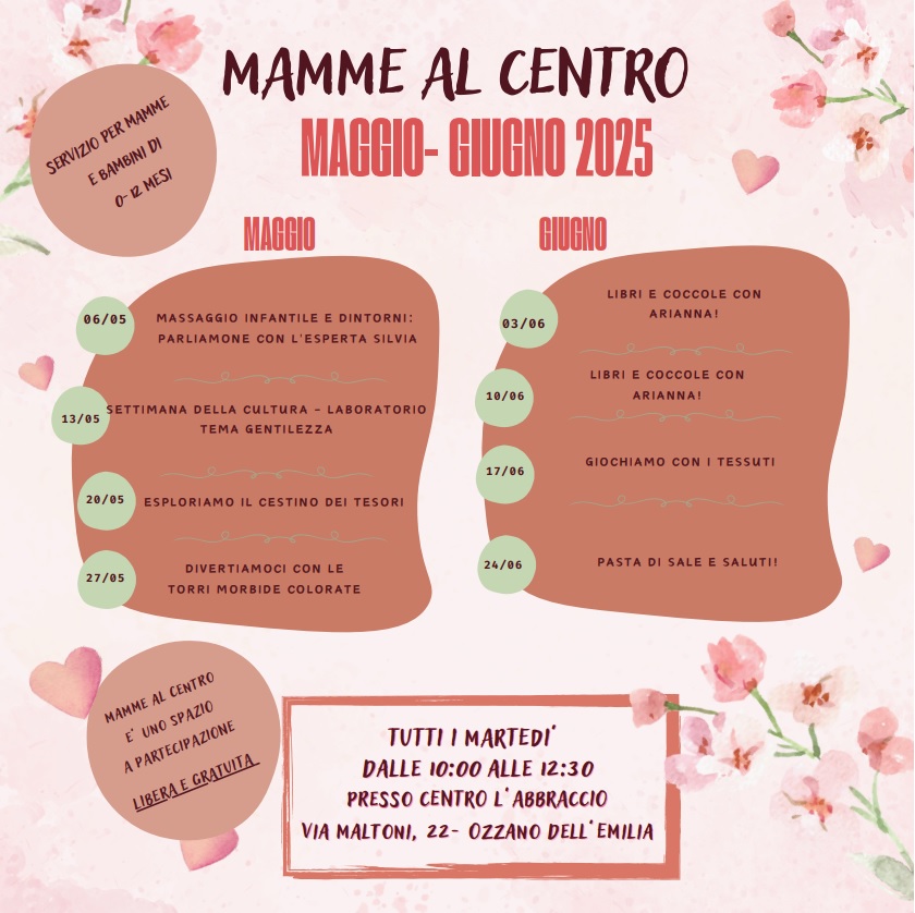 Mamme al centro calendario incontri maggio e giugno 2025