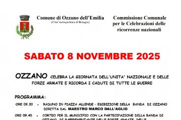 8 novembre 2025: Ozzano celebra la giornata dell'Unità nazionale e delle Forze Armate e ricorda i Caduti di tutte le guerre