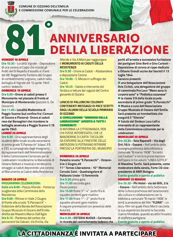 81' Anniversario della Liberazione - dal 10 aprile al 15 maggio 2026 tanti gli eventi sul territorio in occasione delle celebrazioni per l'81° anniversario della Liberazione dal nazifascismo (1945-2026)