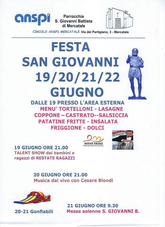 Festa di San Giovanni a Mercatale: dal 19 al 22 giugno 2026