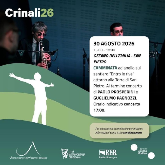 30 agosto 2026: Crinali26 fa tappa ad Ozzano con una camminata e concerto a San Pietro di Ozzano