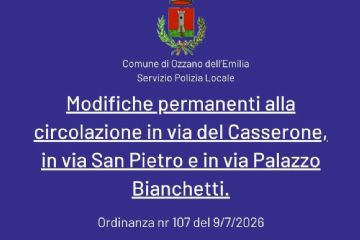 Modifiche permanenti alla circolazione in via del Casserone, in via San Pietro e in via Palazzo Bianchetti come da Ordinanza nr 107 del 9/7/2026 