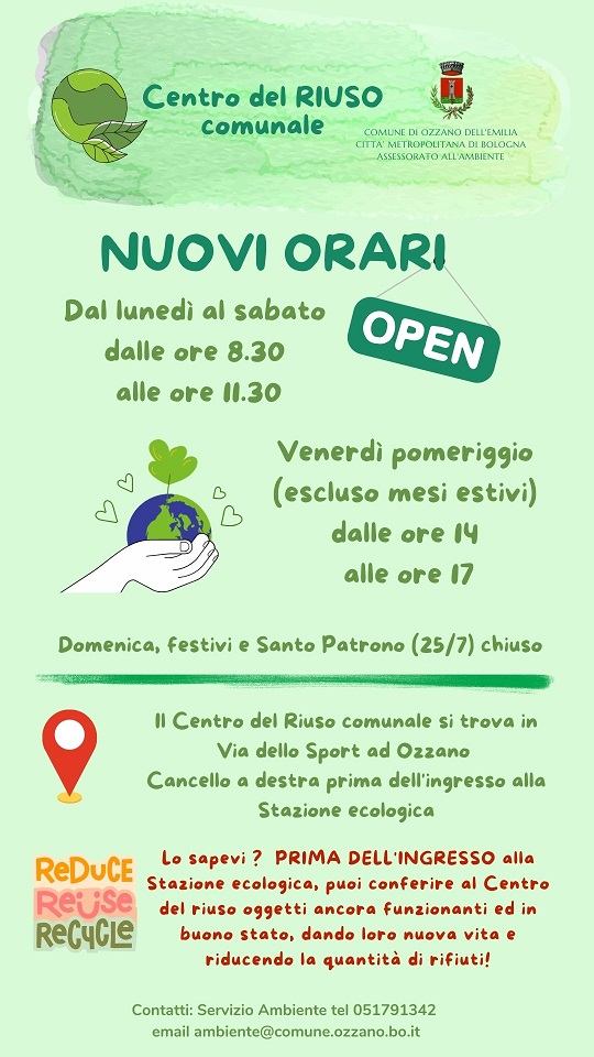 Centro del riuso  orari ridotti nel periodo estivo
