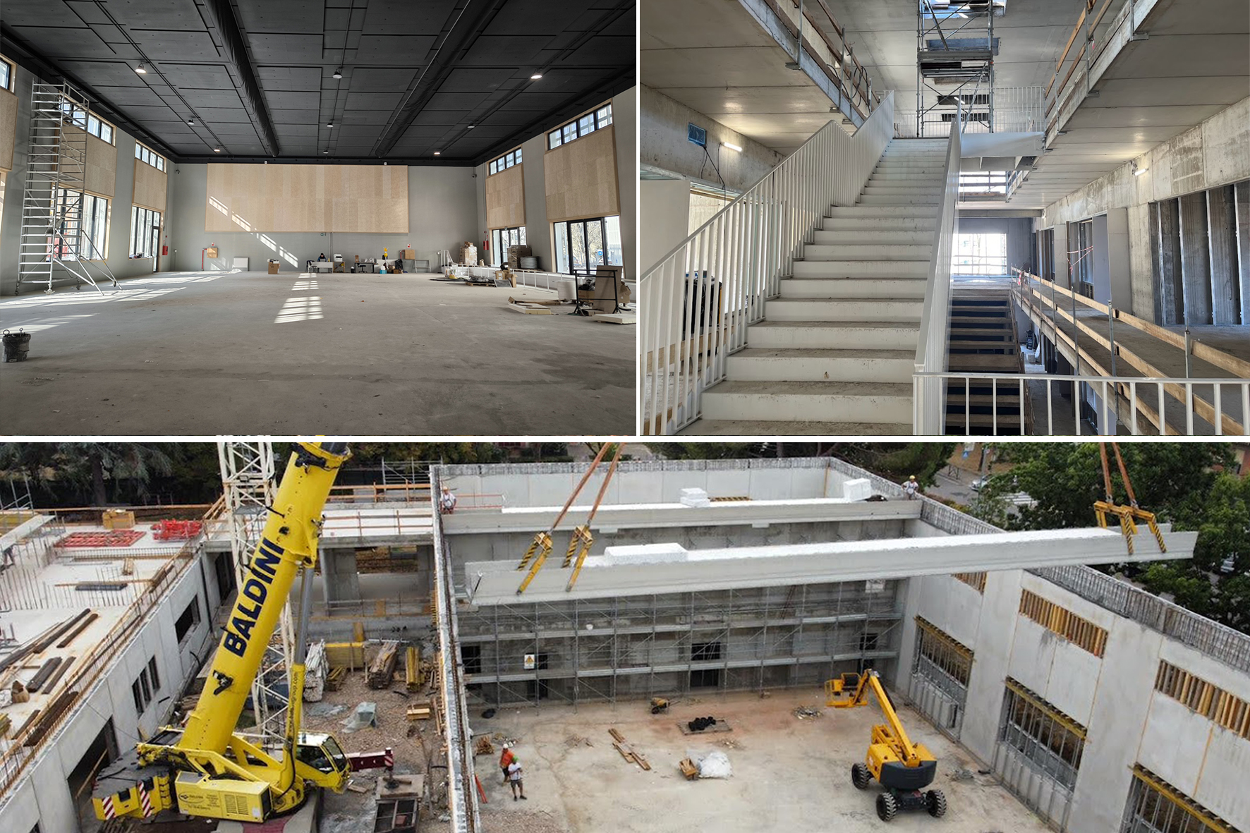 Cantiere nuova "E.Panzacchi": Esterno cantiere, particolari interni e nuova Palestra